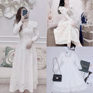 Váy cổ tròn bèo 2 lớp cúc bọc mềm mại