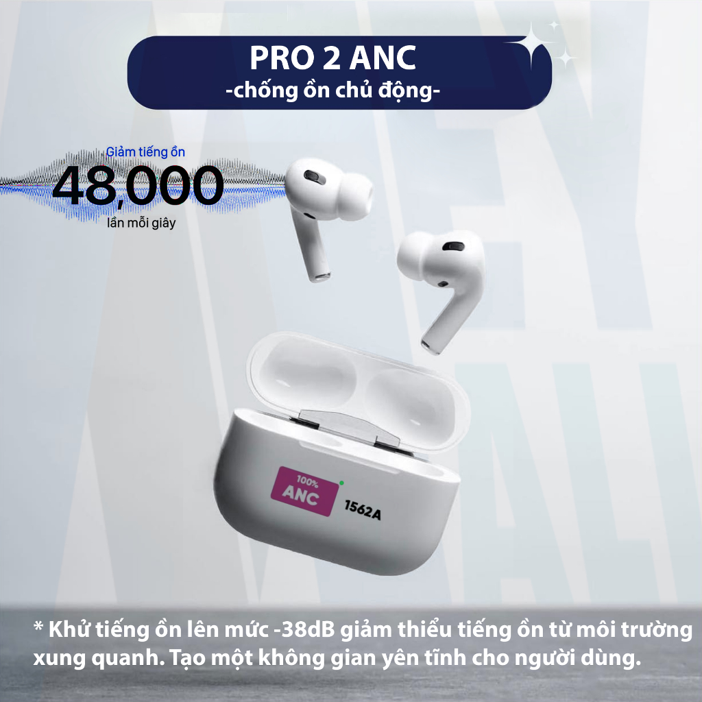 Tai nghe Pro2 ANC hàng xáchtay Nhật cao cấp chống ồn chủ động cho mọi dòng máy - Tặng ốp cute - Bảo hành 1 năm - MeyMall