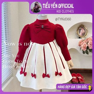 Quần áo trẻ em, Váy len đỏ cao cấp bé gái mặc Noel - Tết cho bé 9-19kg V360 | Tiểu Yến KID