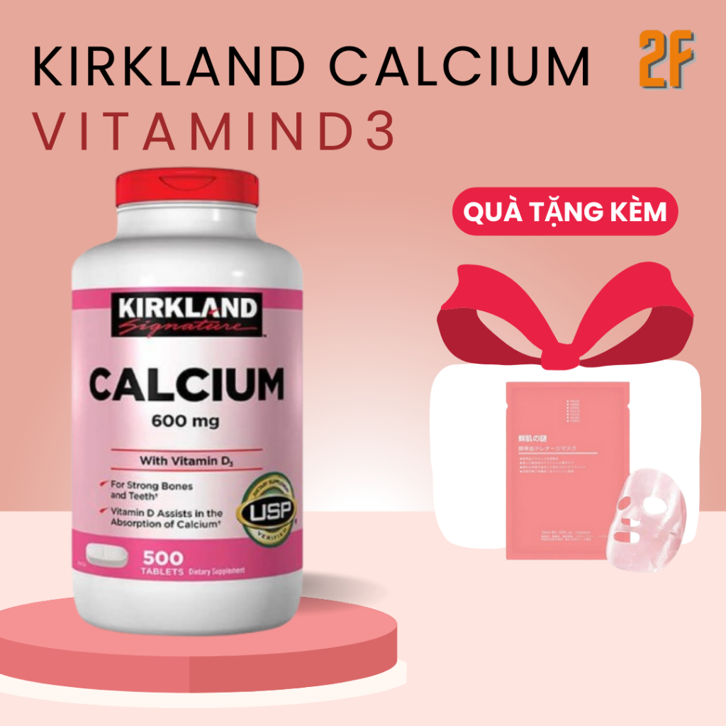 Viên Uống Hỗ Trợ Xương Khớp Chắc Khỏe Kirkland Signature Calcium 600mg + Vitamin D3 500 Bổ Sung Canxi, Hàng Nội Địa Mỹ