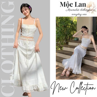 Sét váy maxi 2 dây trắng chất thô mát xinh xăn
