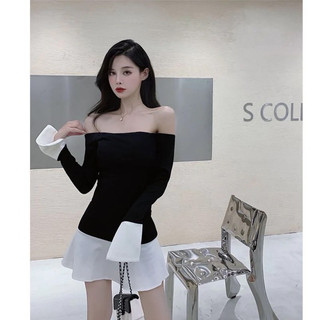 (Moclanclothing ) váy trễ vài 2 màu đen- trắng tay loe xinh xắn