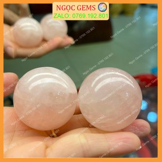 Cặp bi lăn tay đá thạch_anh hồng thiên nhiên - dụng cụ tập tay tăng cường sức khoẻ
