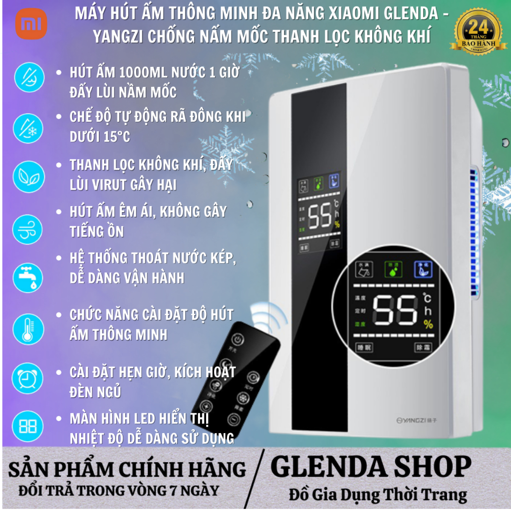 Máy Hút Ẩm Lọc Không Khí Dehumi Xiaomi -Yangzi, Có Led Điều Chỉnh Độ Ẩm, Dung Tích 2200ML, Khử Trùng, Chống Nấm Mốc