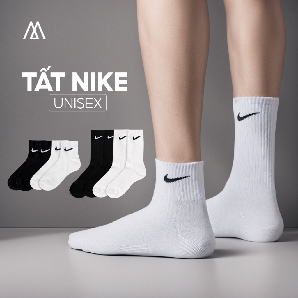 Tất vớ Nik M thể thao cổ thấp trung cao nam nữ chất cotton dệt kim co giãn 4 chiều thoáng khí chống hôi chân