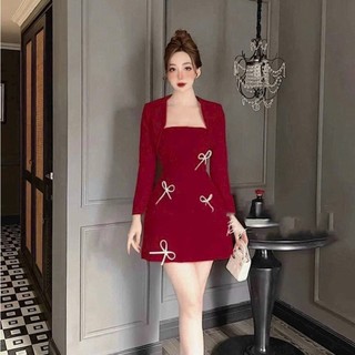 SET VÁY KÈM ÁO KHOÁC KHỈ CÓ PHỤ KIỆN( ĐẦM CÓ MÚT) QUÁ ĐẸP! MÀU Y HÌNH