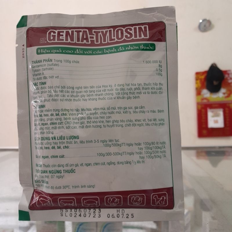 GENTA - TYLOSIN 100g hô hấp, tiêu hóa vật nuôi...