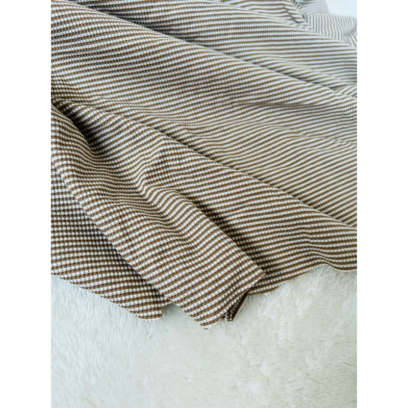 Vải thun tổ ong sọc kẻ nhí màu nâu