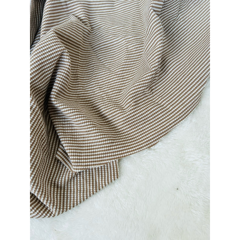 Vải thun tổ ong sọc kẻ nhí màu nâu