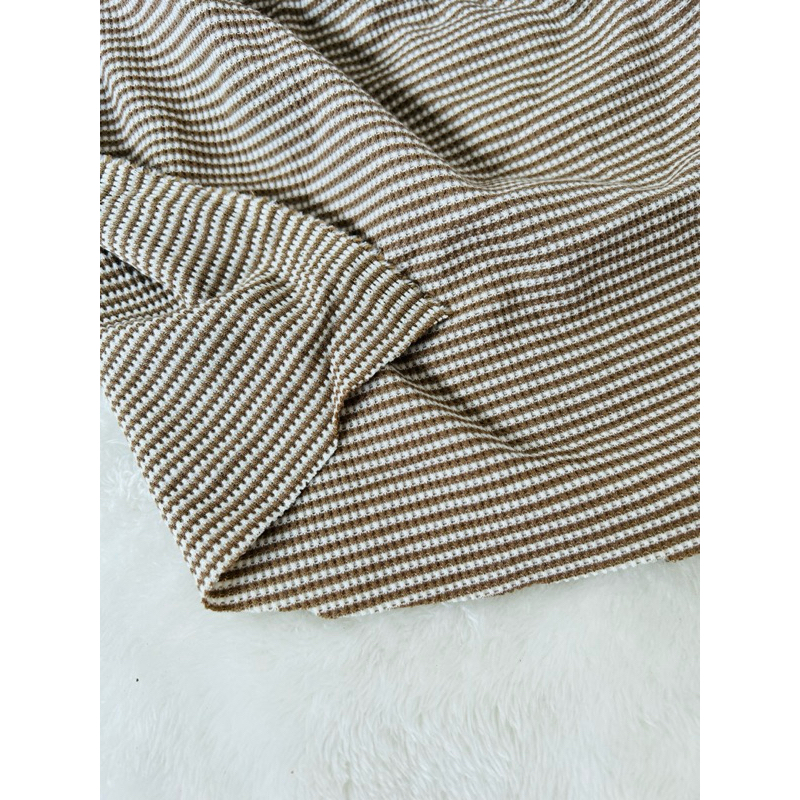 Vải thun tổ ong sọc kẻ nhí màu nâu