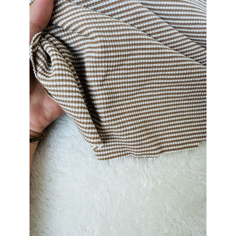 Vải thun tổ ong sọc kẻ nhí màu nâu