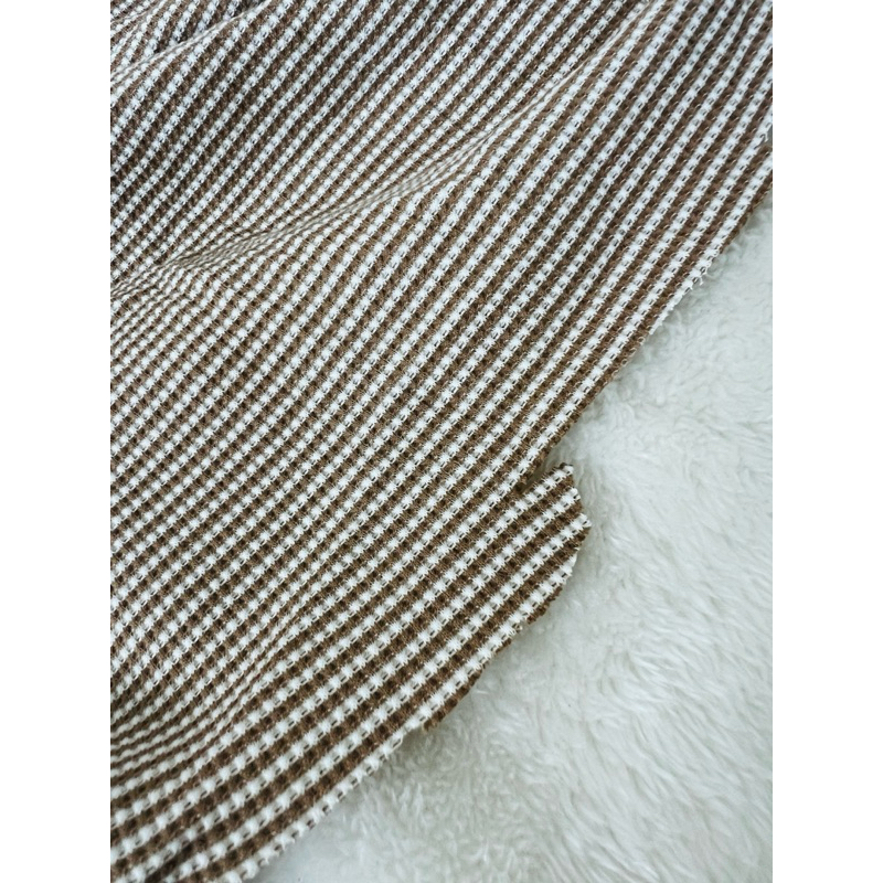 Vải thun tổ ong sọc kẻ nhí màu nâu