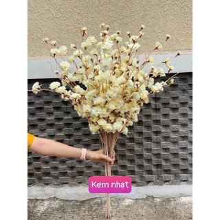 lcành đào râu trang trí hoa vải lụa