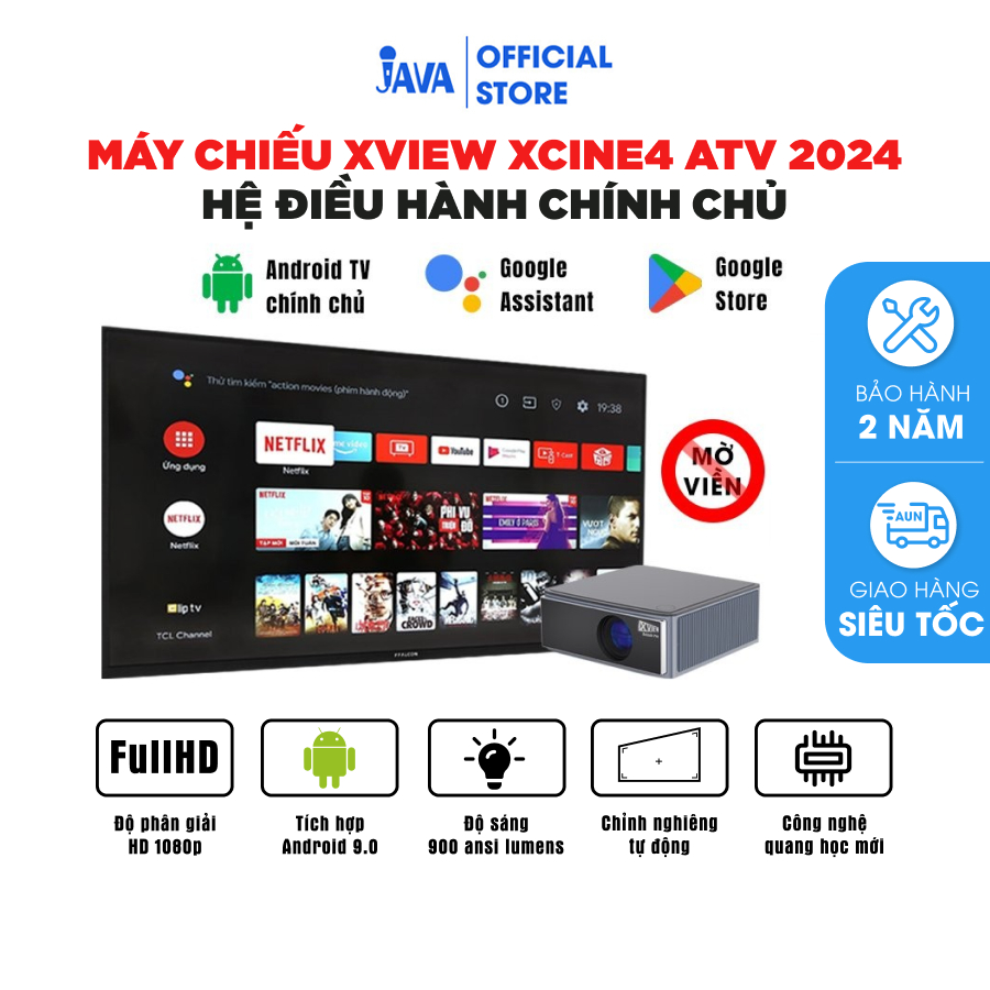 Máy chiếu thông minh Xview ATV 2024 - Tích hợp Google TV chính chủ, trợ lý ảo GG - Độ sáng cao 900ansi - Hạn chế mờ viền