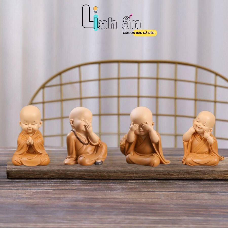 Bộ Tượng 4 Chú Tiểu Tứ Không Áo Nâu KÈM MIẾNG DÁN - Bộ Tượng 4 Chú Tiểu - Tượng Chú Tiểu Mini Trang 