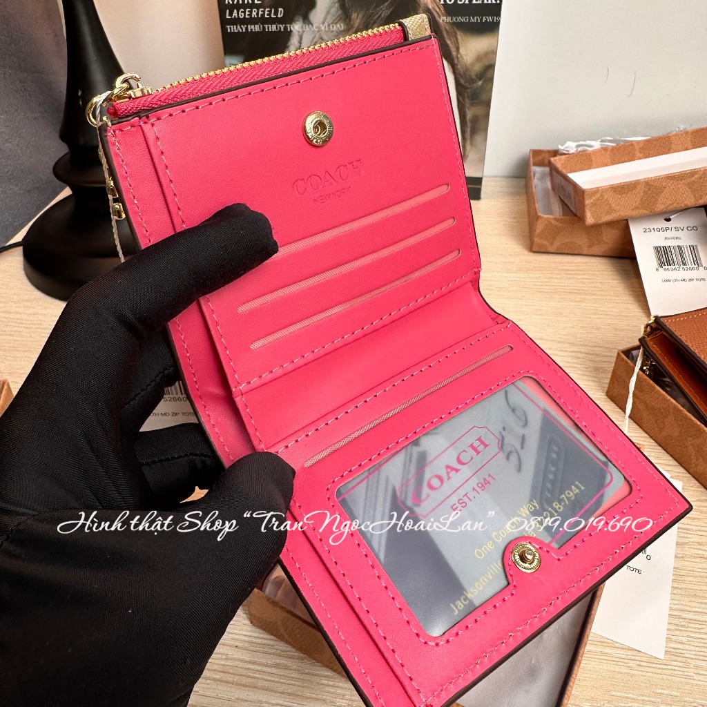 Ví nữ kèm ngăn chứa ảnh size 11,5cm*9cm co ach full box đủ màu