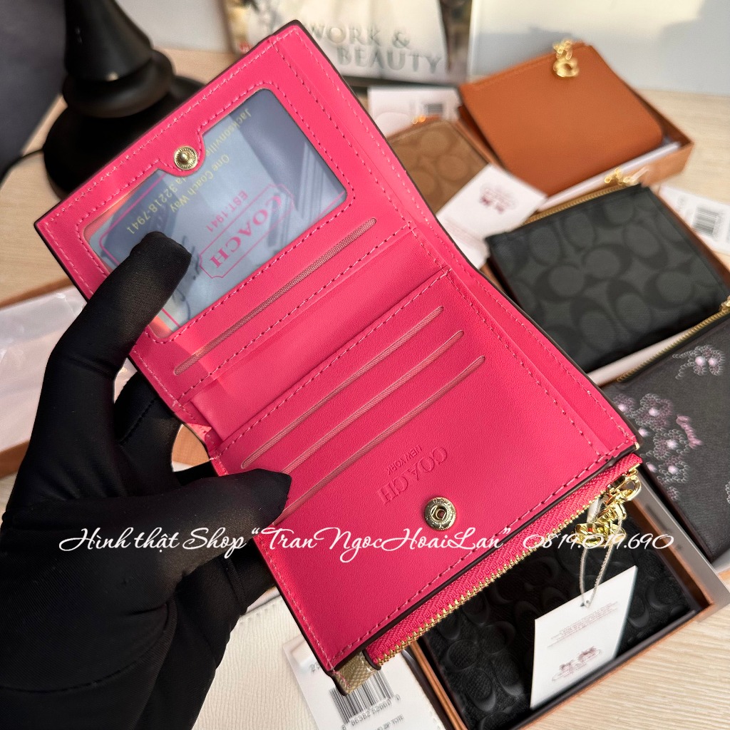 Ví nữ kèm ngăn chứa ảnh size 11,5cm*9cm co ach full box đủ màu