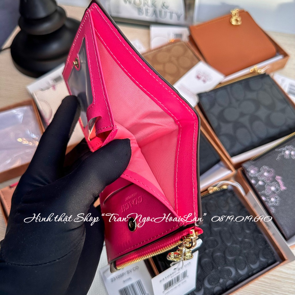 Ví nữ kèm ngăn chứa ảnh size 11,5cm*9cm co ach full box đủ màu