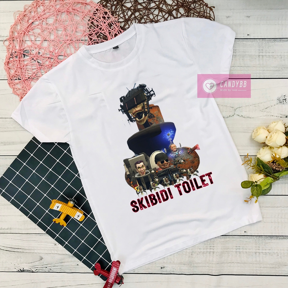 Áo Thun Team Skibidi Toilet cho bé, in hình quái vật toilet bồn cầu