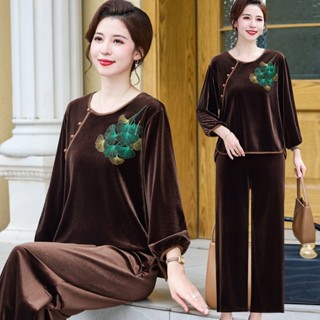 Đồ Bộ nhung trung niên nữ mặc nhà cao cấp quà tặng bà, mẹ ý nghĩa SP1