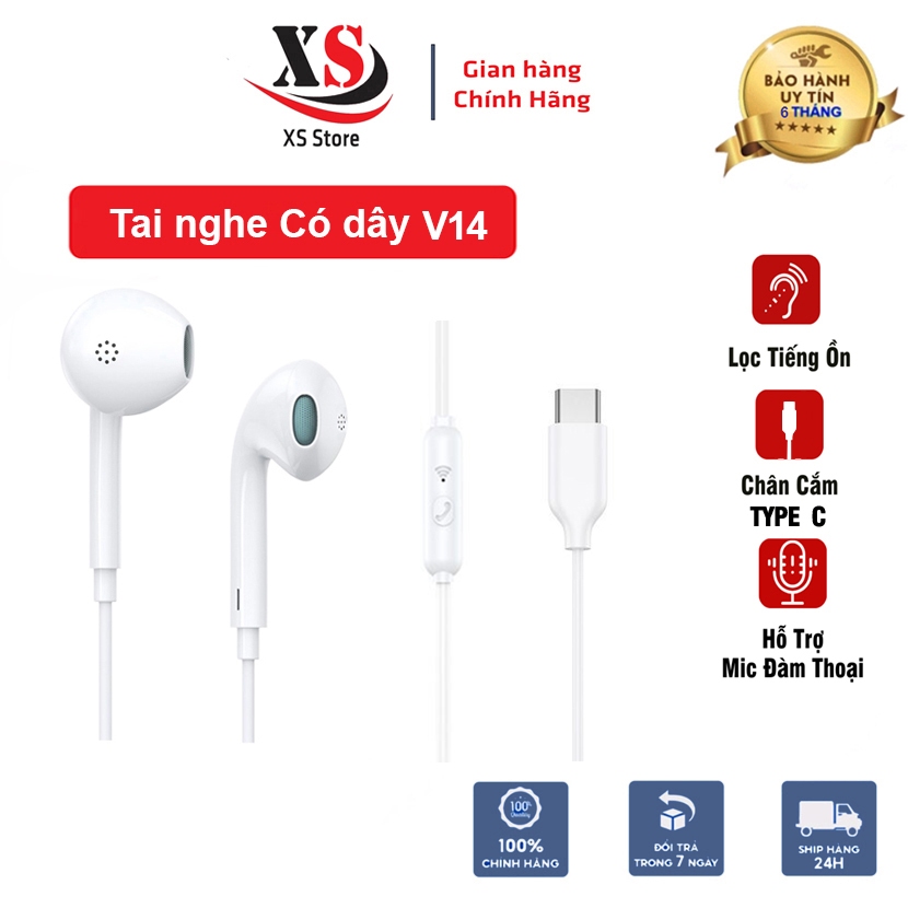 Tai Nghe Có Dây XS Store V14 - Có Míc Nghe Gọi, Dây Cắm Type C, Bass Hay