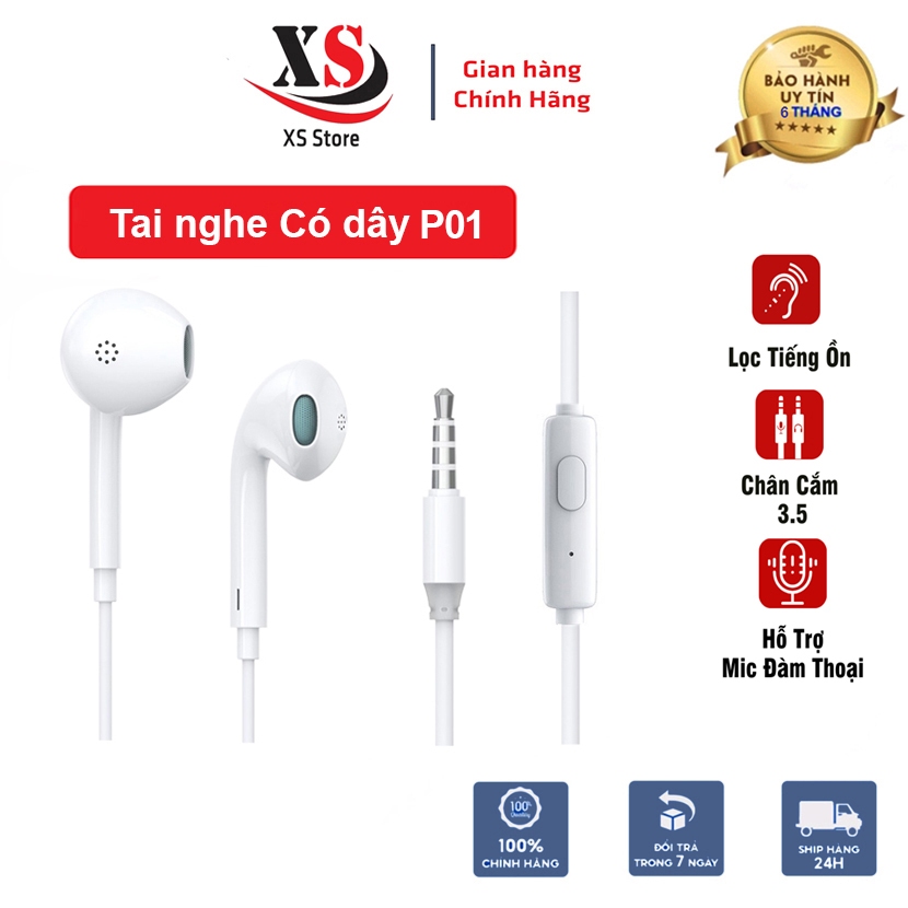 Tai Nghe Có Dây XS Store P01,P02 - Có Míc Nghe Gọi, Âm Thanh Hifi, Jack Cắm 3.5mm
