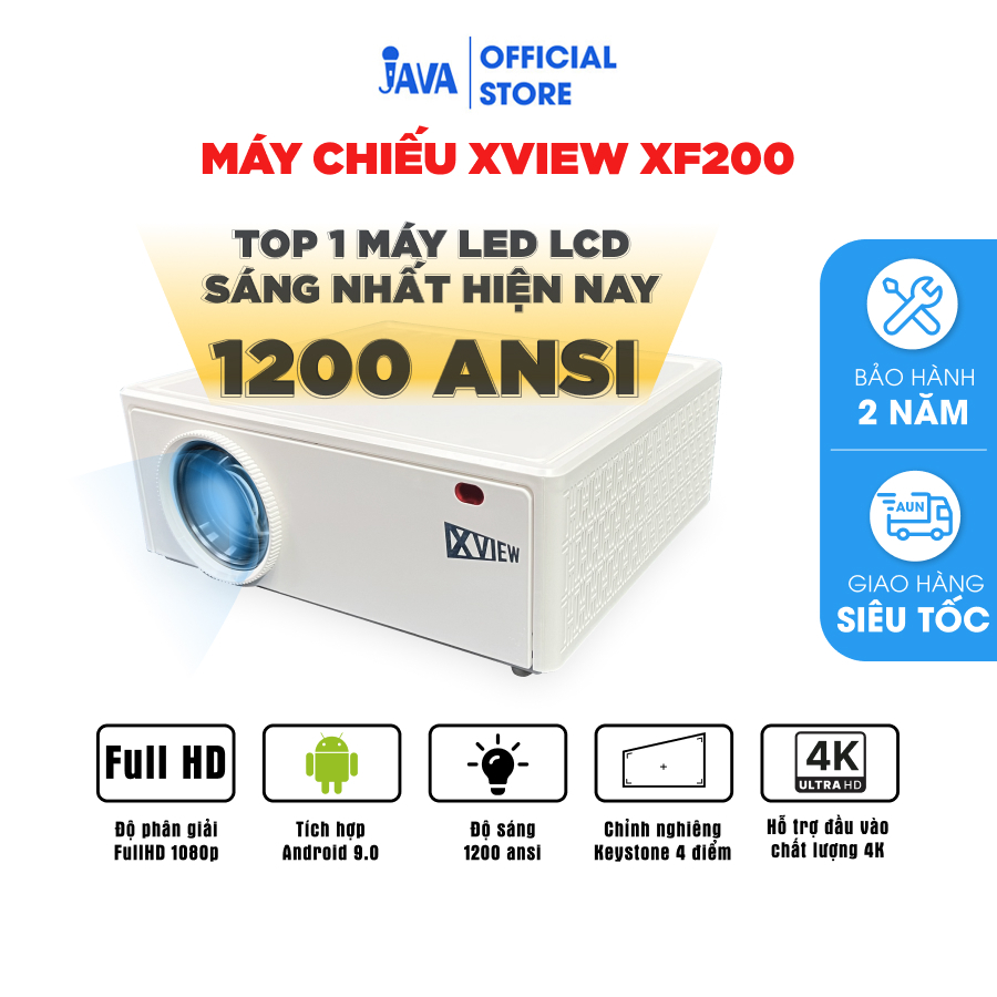 Máy chiếu thông minh Xview XF200 LED LCD - Độ phân giải Full HD, độ sáng 1200 ansi - Tích hợp AndroidTV Ram/Rom 2GB/16GB