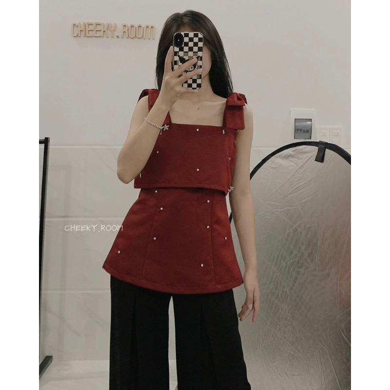 CHEEKY.ROOM|Áo đính đá nơ|Mabel Top
