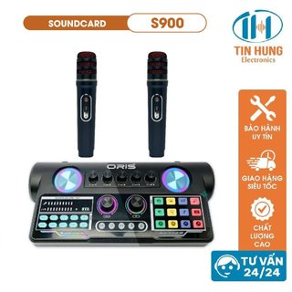 Soundcard livestreams ORIS S900 tích hợp công suất hát karaoke, Soundcard live, bán hàng tặng kèm 02 Micro không dây