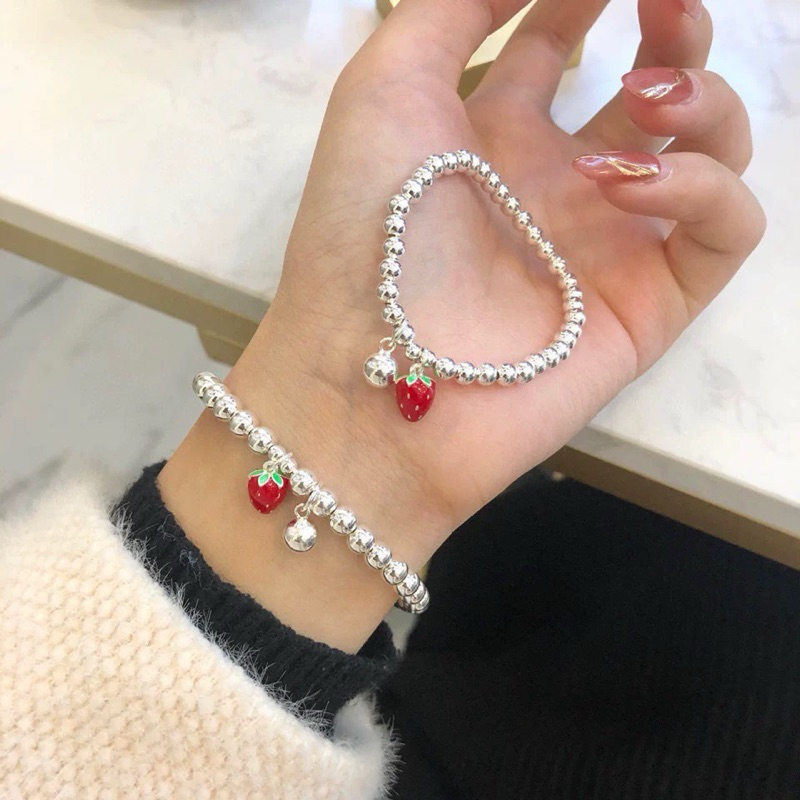 Lắc Tay Bi Bạc Chuẩn S925 Charm Dâu Tây Chuông Cho Mẹ Và Bé