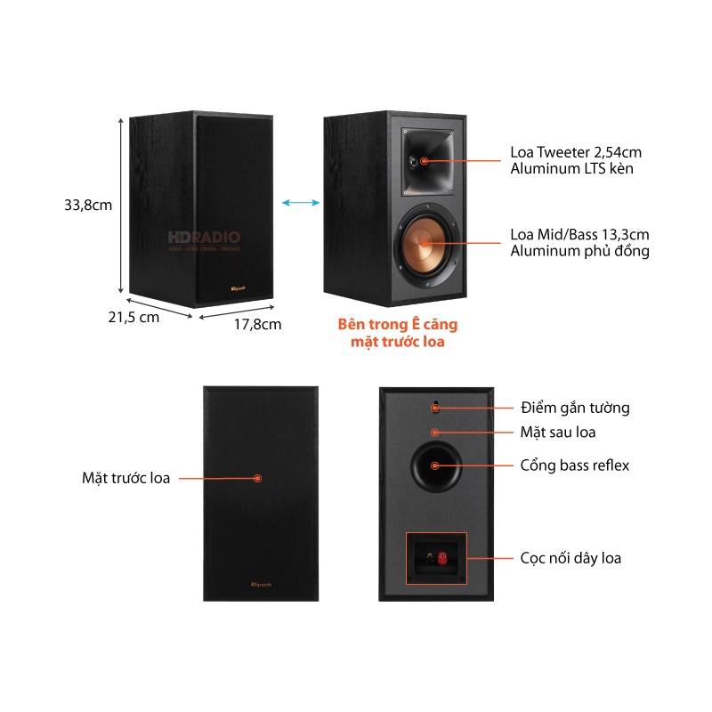 Loa Passive Klipsch R-51m | Loa kệ để phòng khách | Loa Mỹ hàng chính hãng