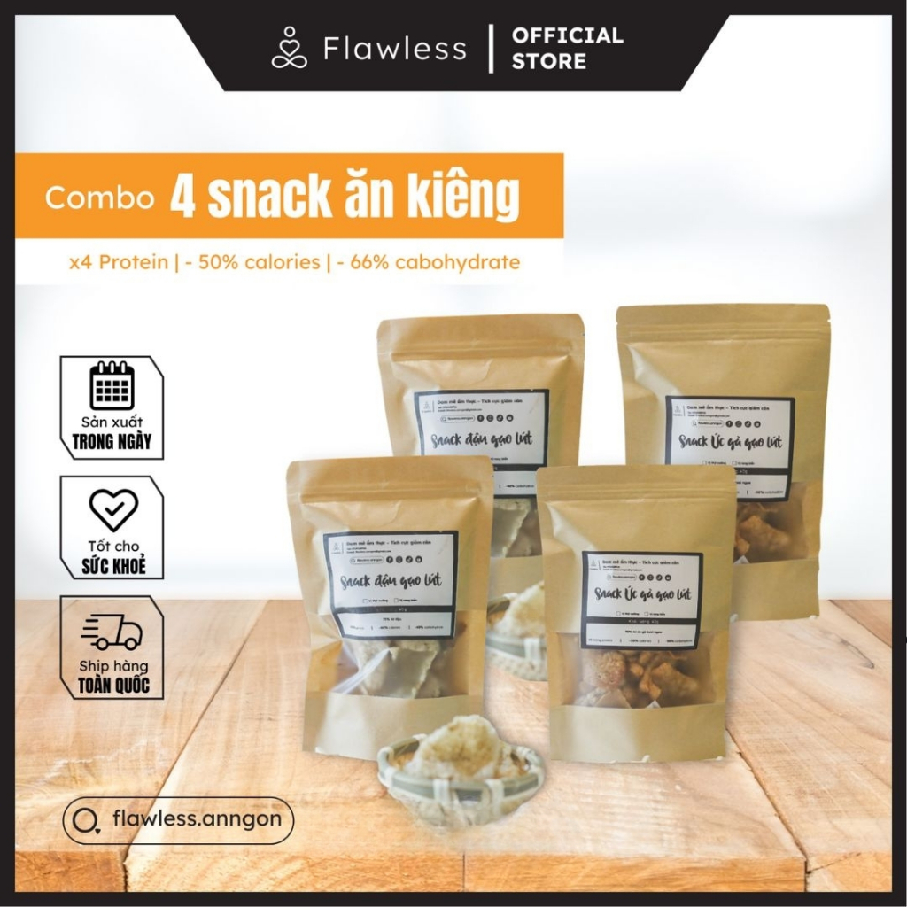 COMBO 4 Snack ăn kiêng Flawless Ăn ngon | Thực phẩm healthy, đồ ăn kiêng eatclean, tăng cơ, giảm mỡ, giảm cân