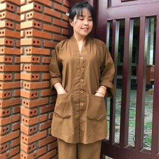 (NAM LA HÁN nút nhựa) Trang phục truyền thống, Đồ lam đi chùa, Quần áo Phật tử mẫu nam Kate