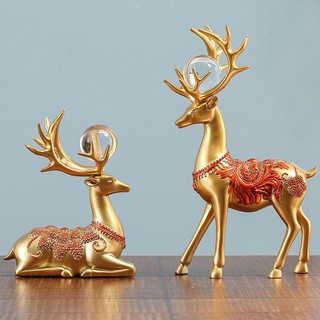 Tượng Hươu Sao Vàng - Xanh kèm ngọc decor trang trí nhà