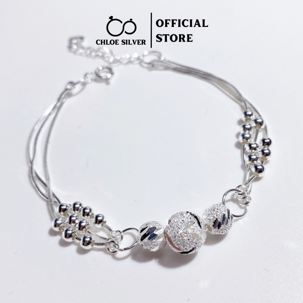Vòng tay bạc nữ S925 CHLOE SILVER thiết kế Mini Charm 3 lớp nhiều hạt tròn bằng bạc 990 cao cấp cực sang chảnh- VT01