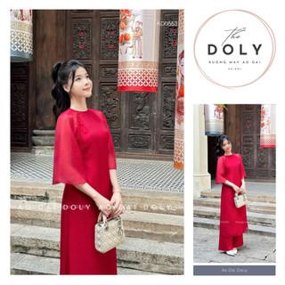 Áo dài cách tân dáng suông màu đỏ nhẹ nhàng ,Áo dài cách tân mặc tết-DoLy