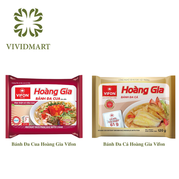 – VIFON – Bánh đa Hoàng Gia 2 vị: Bánh Đa Cua, Bánh Đa Cá Rô Đồng (có gói thịt thật) (120g/gói)