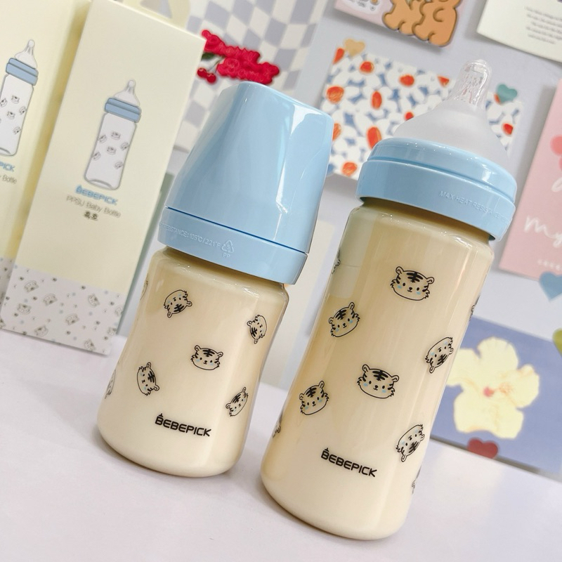 Bình sữa Bebepick họa tiết hổ 150ml- 250ml [Tặng tay cầm bebepick màu vàng]