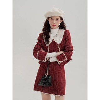 Set Dạ Tweed Noel, Set Dạ Tết Màu Đỏ Kẻ Caro Cổ Bèo Có Túi Phong Cách Tiểu Thư Cho Nàng
