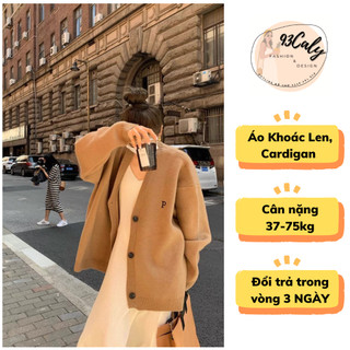 AL07 Áo Khoác Cardigan Len Nữ Trơn Basic Thêu Chữ P 4 Cúc,áo khoác len nữ phong cách Hàn Quốc trẻ trung