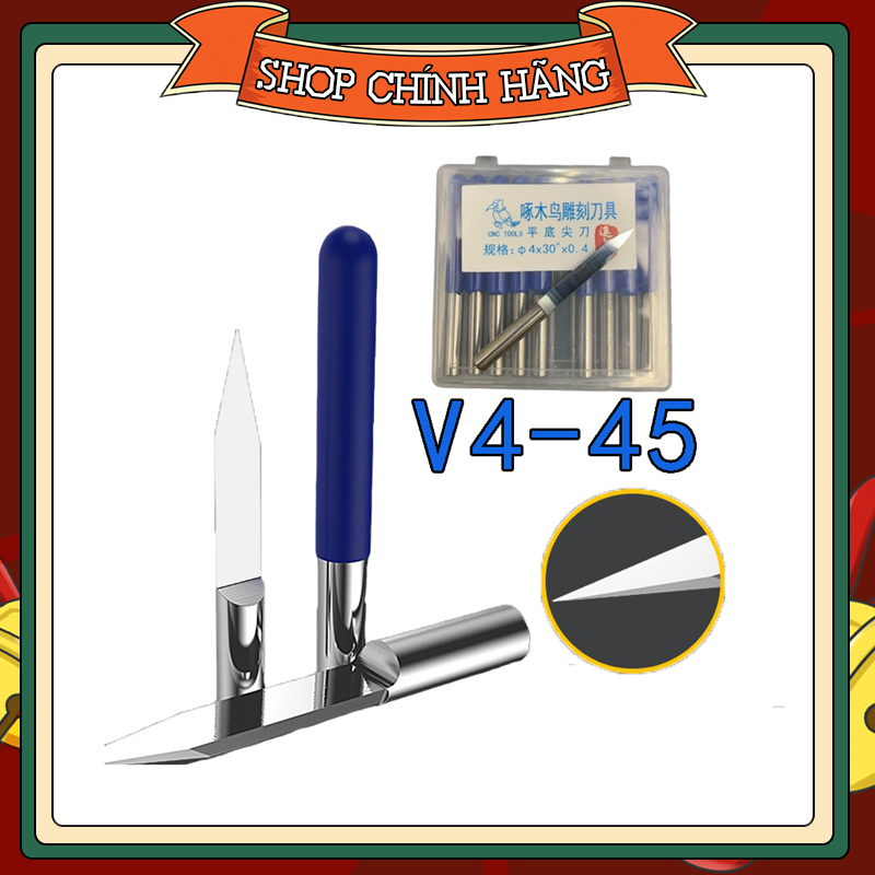 Hộp 10 mũi 1 me đục tinh cán 4mm dài 45mm điêu khắc gỗ cnc sử dụng collet 4mm đục khắc gỗ tranh cnc 