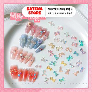 SET 2 CÁI - Charm nail hình nơ nhiều màu, nơ thuỷ tinh trang trí móng nghệ thuật