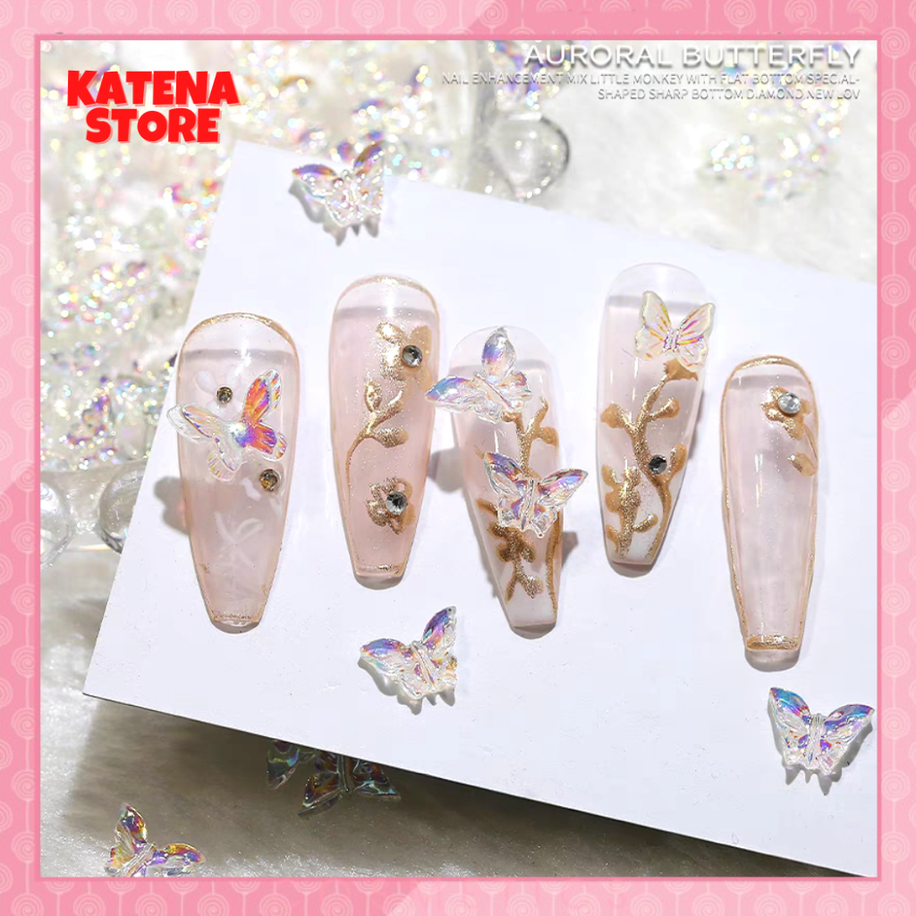 Set 2 cái - Charm nail hình nơ trong suốt hologram trang trí móng nghệ thuật