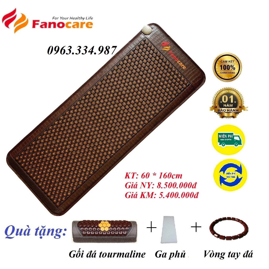 Thảm/Nệm đá nhiệt nóng Fanocare đá nhân vàng dày khắc chữ KT 60x160cm (Tặng quà)
