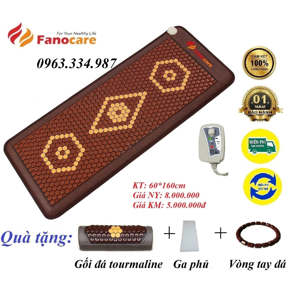 Thảm/Nệm đá nhiệt nóng Fanocare KT 60x160x3.5cm (Tặng gối đá + ga bọc + vòng tay)