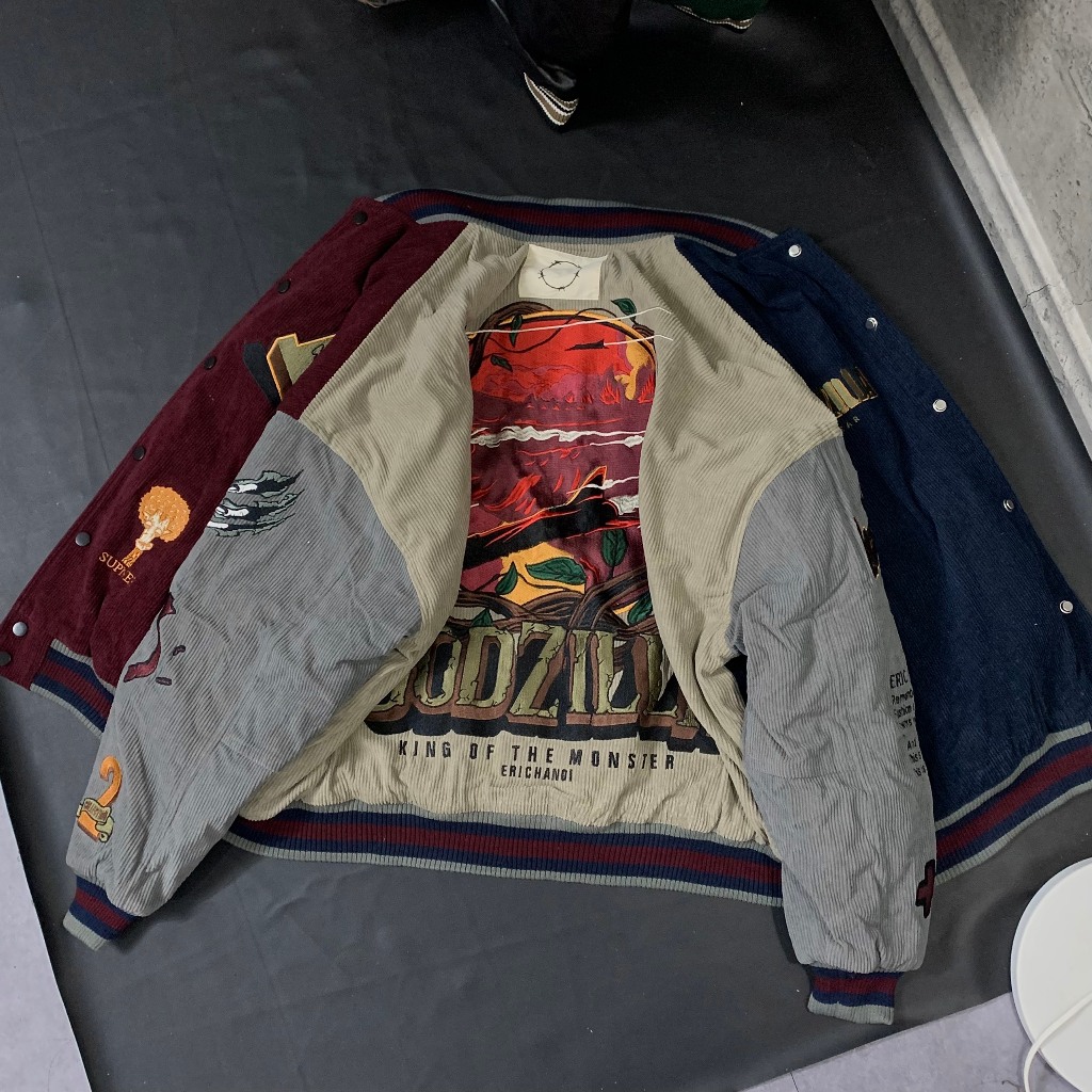 ERIC Godzilla Varsity Jacket Ver.2 Áo Khoác Bomber Unisex Nam Nữ Oversize Dáng Rộng