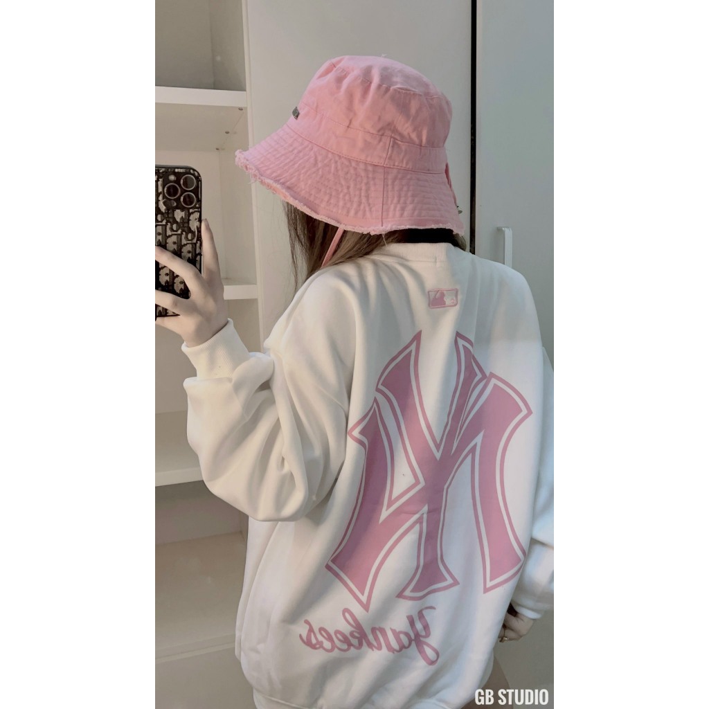 Áo Sweater Nỉ Chữ NY Hồng, Unisex, Form rộng, Dày dặn