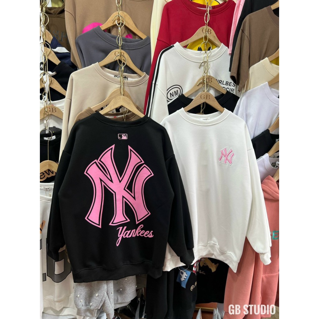 Áo Sweater Nỉ Chữ NY Hồng, Unisex, Form rộng, Dày dặn