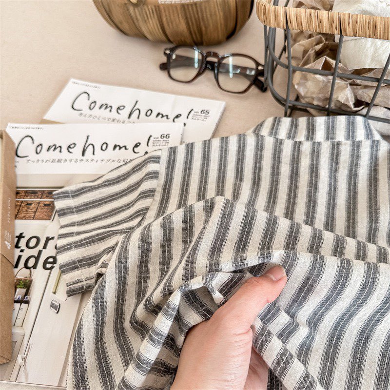 SƠ MI LINEN BÉ TRAI BÉ GÁI VẢI MỀM ĐẮP TÚI NGỘ NGHĨNH