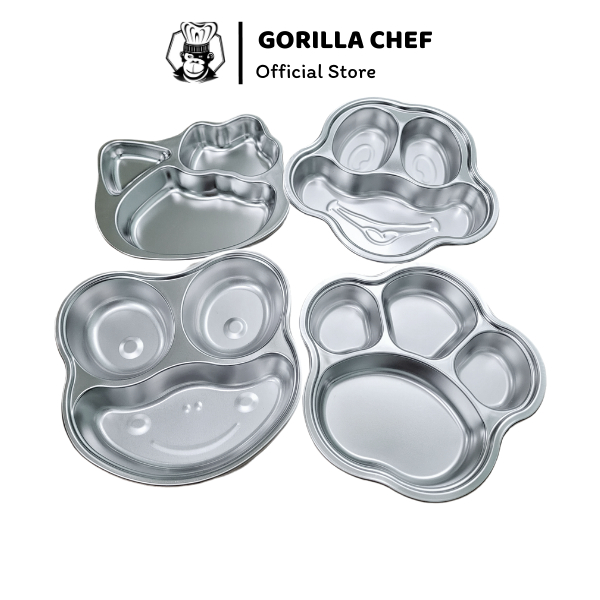 Khay cơm inox dành cho em bé hình thú Gorilla Chef - Hàng chính hãng inox cao cấp an toàn cho bé (4 mẫu)